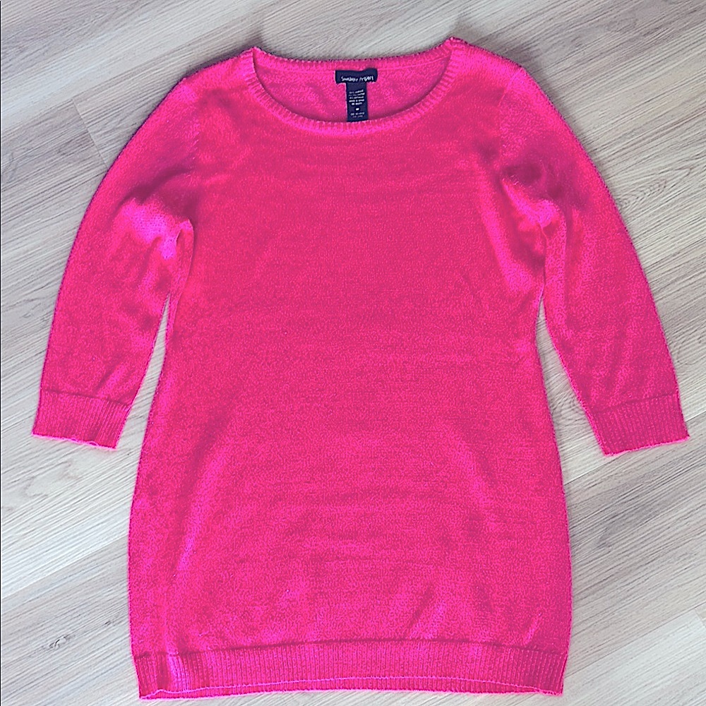 Sweater Project Metallic Tunic Sweater Dress Pink Juniors M Bodycon Barbie Glam